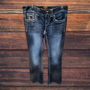 Maurices Embellished Jeans Dark Wash Rhinestone Pockets Denim Size 7/8